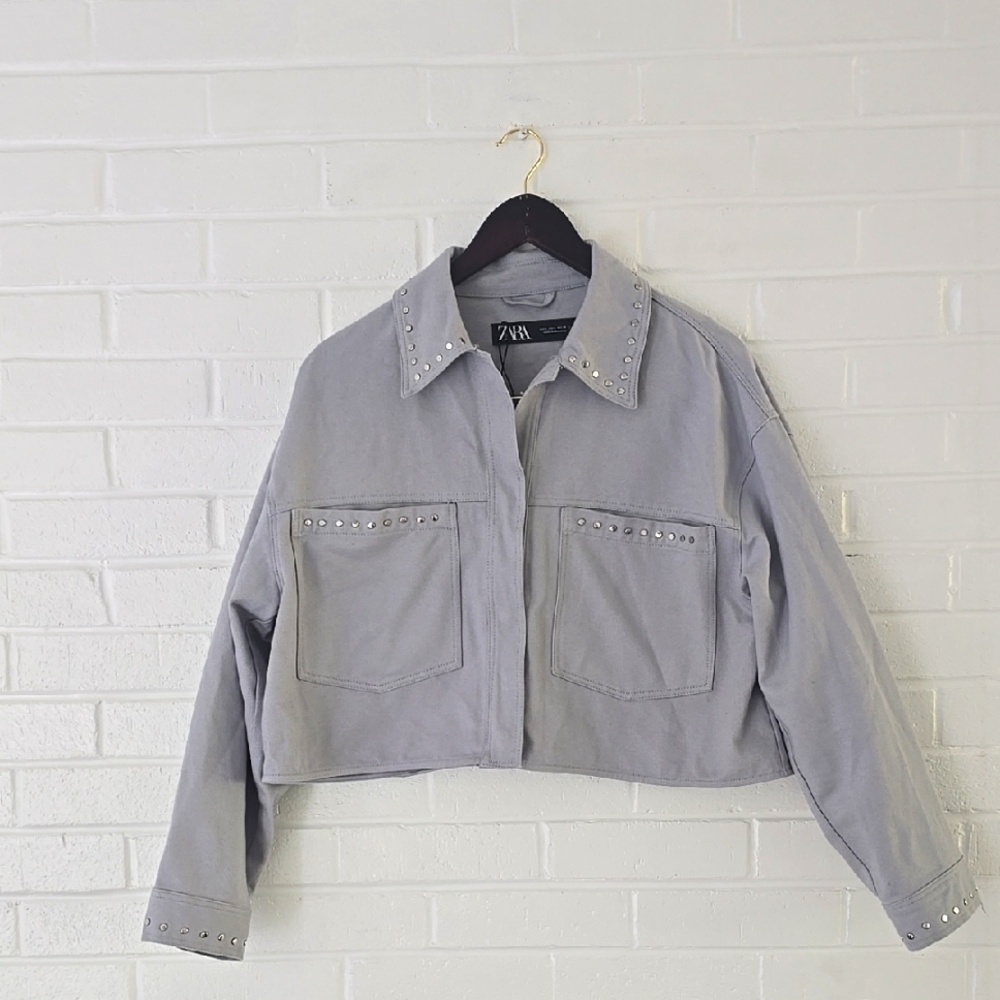 NWOT ZARA WOMEN’S JACKET CROPPED Denim Light Grey Size L